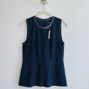 Madewell Navy Leather Trim Peplum Tank Top
